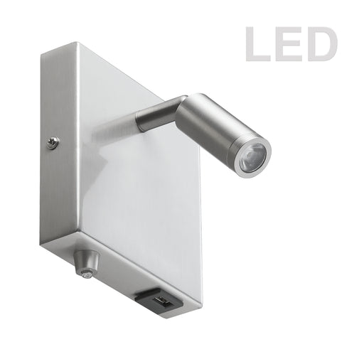 1LT Wall Sconce, with USB Port, Satin Chrome