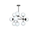 9LT Chandelier, Black Finish w/White Glass Balls