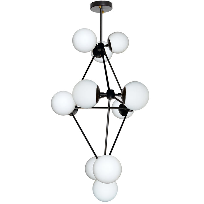 12LT Chandelier, Black Finish w/White Glass Balls