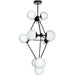 12LT Chandelier, Black Finish w/White Glass Balls