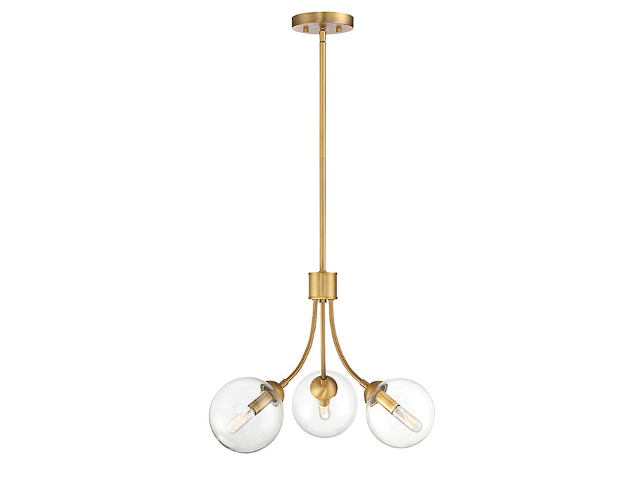 3-Light Chandelier in Natural Brass