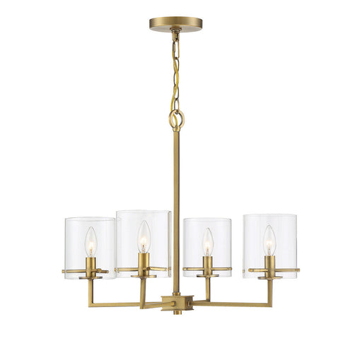 4-Light Chandelier in Natural Brass