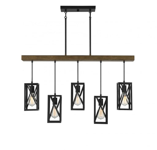 5-Light Linear Chandelier in Wood with Black