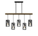 5-Light Linear Chandelier in Wood with Black