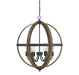 6-Light Pendant in Wood & Black