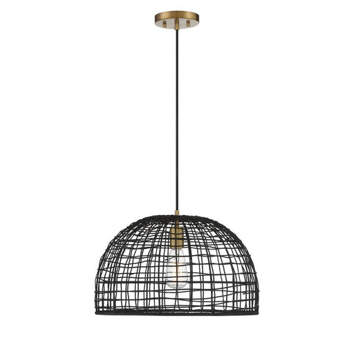 1-Light Pendant in Black Rattan with A Natural BrassSocket