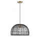 1-Light Pendant in Black Rattan with A Natural BrassSocket